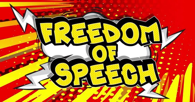 Freedom of Speech. Motion poster with green screen. 4k animated Comic book word text moving on abstract comics background. Retro pop art style with chroma key.