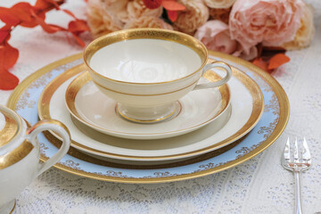 Vintage antique European tableware and cutlery