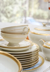 Vintage antique European tableware and cutlery