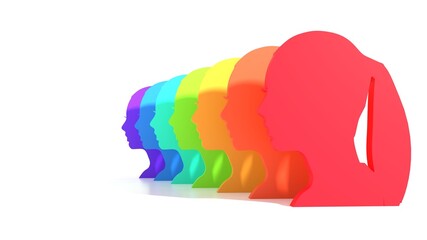 Rianbow gradient painted heads. Human relationships concept