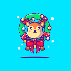 Illustration of a Cute Deer with christmas Wreaths. Merry christmas
