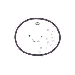 1個のミカンの実が微笑んでいる線画イラスト