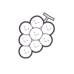1房のブドウの実が微笑んでいる線画イラスト
