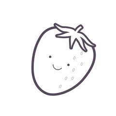 1個のイチゴの実が微笑んでいる線画イラスト