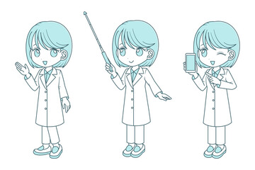 白衣を着た女性のポーズセット