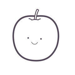 1個のリンゴの実が微笑んでいる線画イラスト