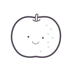 1個のナシの実が微笑んでいる線画イラスト