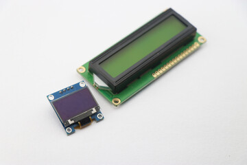 OLED display module and LCD display module isolated on white, Digital display screens for hobby...