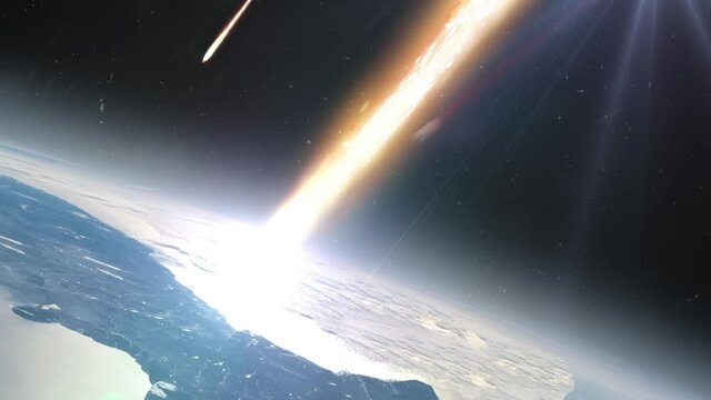 Asteroids meteors burning in earth atmosphere
Cinematic outer space view of fast blazing meteors burning,
