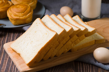 Sliced bread toast bake on wood background.
