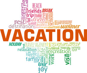 Vacation vector illustration word cloud isolated on white background.