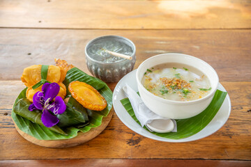 Homemade Pork rice soup and deep fried dough stick