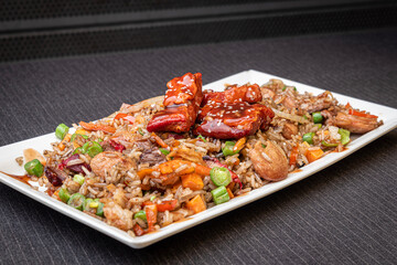 vegetarian rice with bbq pork ribs 