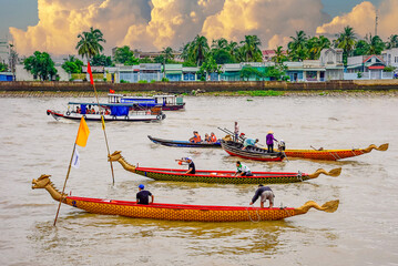 Cai Rang Jul 07, 2018. Dragon boat racing festival of Vietnamese people on Can Tho river