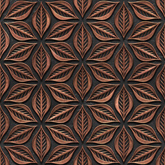 Fototapety  Seamless texture with carving flowers pattern, bronze and copper color, panel, 3D illustration