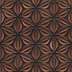 No drill blackout roller blinds 3D Seamless texture with carving flowers pattern, bronze and copper color, panel, 3D illustration