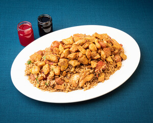 bowl of rice with meat