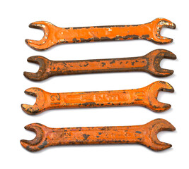 Old wrenches on a white background