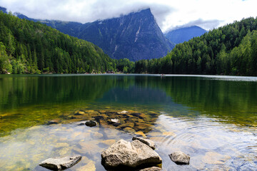 Lake Piburger See and alps in the background