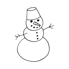 snowman hand drawn doodle. vector, scandinavian, nordic, minimalism, monochrome. icon, sticker, decor, card, christmas, new year, winter.