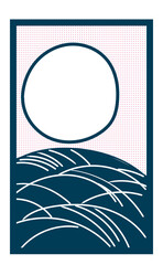花札のイラスト　ダブルトーン白黒　線画　バラ単枚｜8月芒と月｜日本のカードゲーム