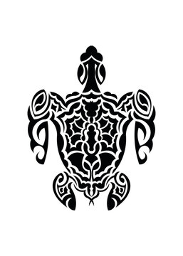 Sacred geometry turtle use to design and tattoo. Maori style. On black background.