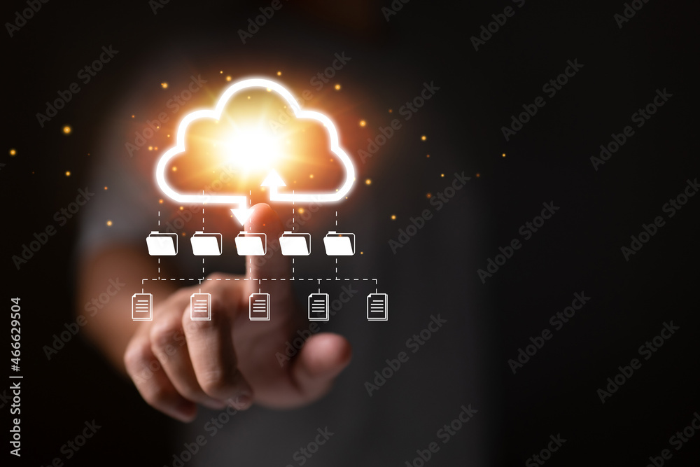 Poster Concept of cloud computing and futuristic display technology connectivity.