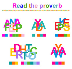Game for kids. Read the proverb. Intelligence puzzle, Visual intelligence.	
