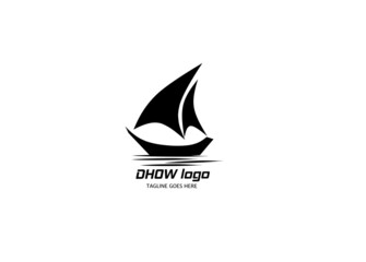 Silhouette of Dhow logo design, Traditional Sailboat from Asia or Africa