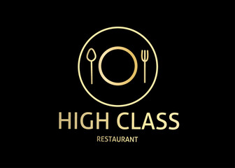 Luxury gold plate with Spoon Fork Knife for Restaurant Bar Bistro Vintage Retro Logo design vector