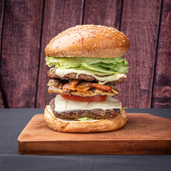 hamburger on wooden background