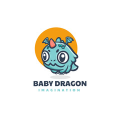 Vector Logo Illustration Baby Dragon Mascot Cartoon Style.