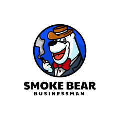 Vector Logo Illustration Smoking Bear Mascot Cartoon Style.