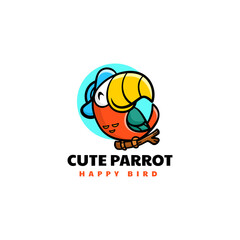 Fototapeta premium Vector Logo Illustration Cute Parrot Simple Mascot Style.