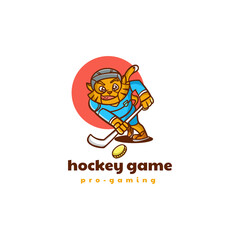 Vector Logo Illustration Hockey Tiger Mascot Cartoon Style.