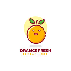 Vector Logo Illustration Fresh Orange Simple Mascot Style.