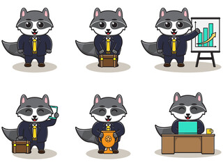 Vector illustration of Cute Raccoon Businessman. Good for icon, label, sticker, clipart.