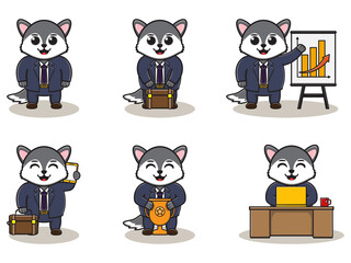 Vector illustration of Cute Wolf Businessman. Good for icon, label, sticker, clipart.