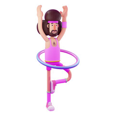 3D Athlete Cartoon using hula hoop sport equipment