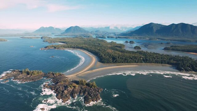 Ocean Islands and Beach Drone Footage (3) Tofino BC, Canada