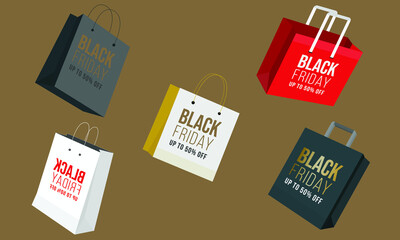 Black Friday 5 shopping bag. Vector illustration. Black Friday vector banner or poster with modern dark 3D geometry design, shopping bag symbol
