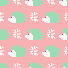 Cute lovely seamless pattern with pastel colors Hedgehog. Hedgehog scandinavian style. Cute childish marine seamless pattern. Pastel shades. Underwater world background. for fabric, wrapping