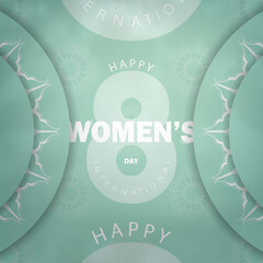 Greeting card international womens day mint color with luxury white pattern