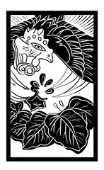花札のイラスト　モノクロ白黒　線画　バラ単枚｜12月桐に鳳凰｜日本のカードゲーム