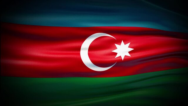 Animation Azerbaijan flag is waving seamless loop. Azerbaijan flag waving in the wind. Realistic 4K national flag of Azerbaijan Closeup.