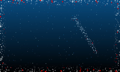 Obraz premium On the right is the metal nail symbol filled with white dots. Pointillism style. Abstract futuristic frame of dots and circles. Some dots is red. Vector illustration on blue background with stars