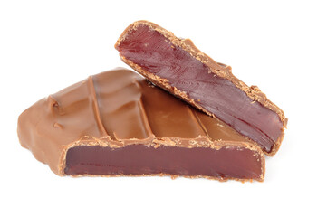 Chocolate covered Turkish delight with rosewater flavour jelly centre confectionery
