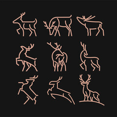 Nine logo set of luxurious deer monogram outline art monochromatic and minimalist design