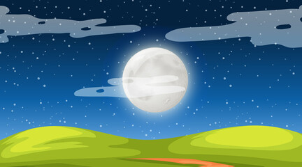 Obraz na płótnie Canvas Blank meadow landscape scene at night with super moon