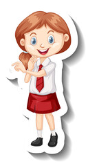 A sticker template with a student girl in school uniform
